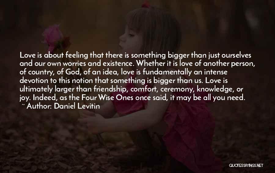 Daniel Levitin Quotes: Love Is About Feeling That There Is Something Bigger Than Just Ourselves And Our Own Worries And Existence. Whether It