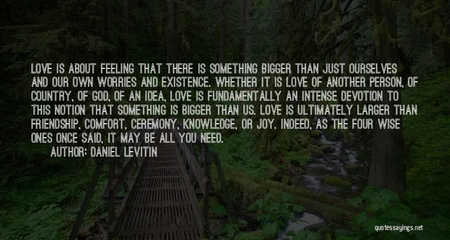 Daniel Levitin Quotes: Love Is About Feeling That There Is Something Bigger Than Just Ourselves And Our Own Worries And Existence. Whether It