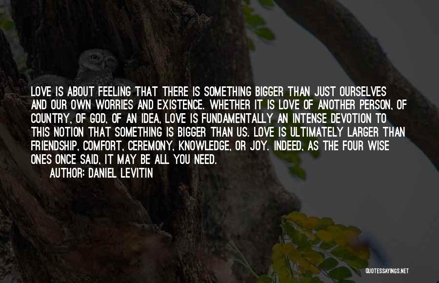 Daniel Levitin Quotes: Love Is About Feeling That There Is Something Bigger Than Just Ourselves And Our Own Worries And Existence. Whether It