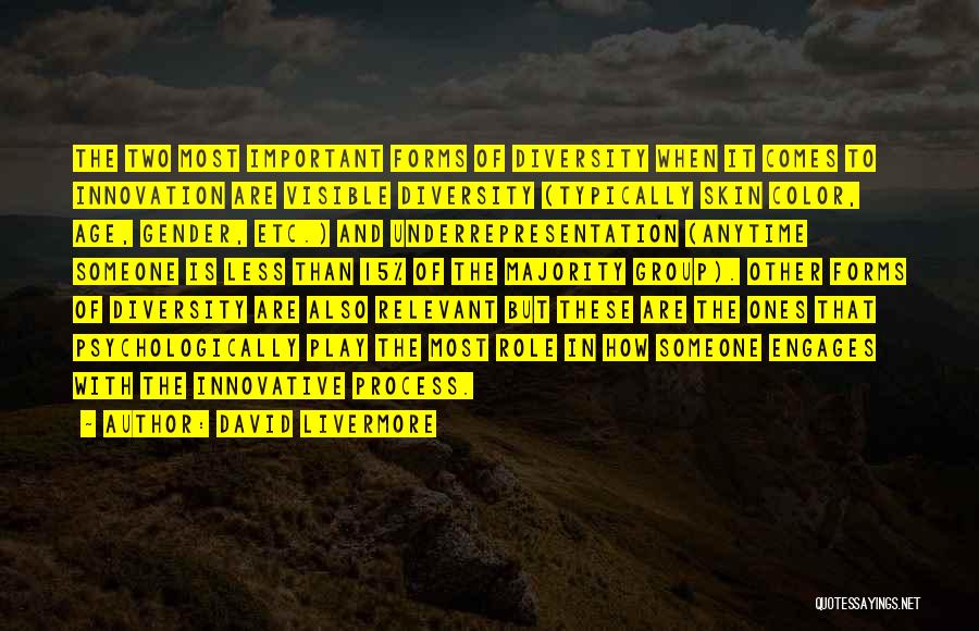 David Livermore Quotes: The Two Most Important Forms Of Diversity When It Comes To Innovation Are Visible Diversity (typically Skin Color, Age, Gender,