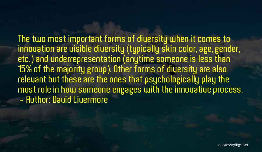 David Livermore Quotes: The Two Most Important Forms Of Diversity When It Comes To Innovation Are Visible Diversity (typically Skin Color, Age, Gender,