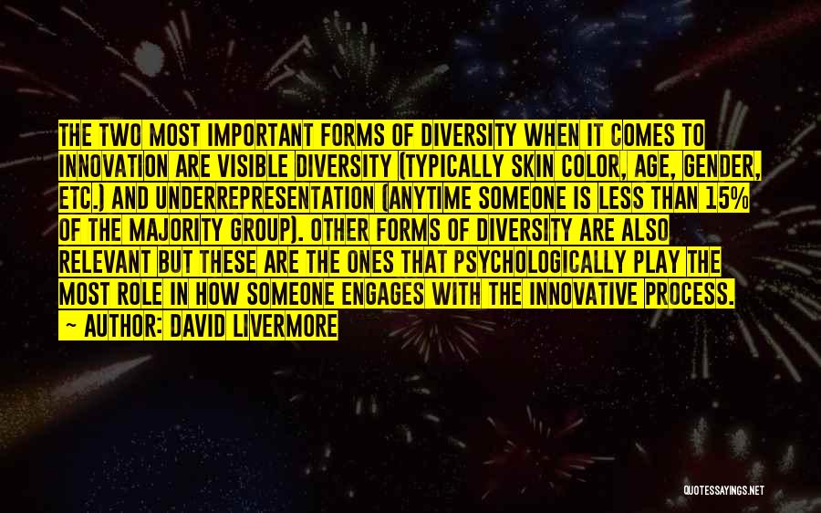 David Livermore Quotes: The Two Most Important Forms Of Diversity When It Comes To Innovation Are Visible Diversity (typically Skin Color, Age, Gender,