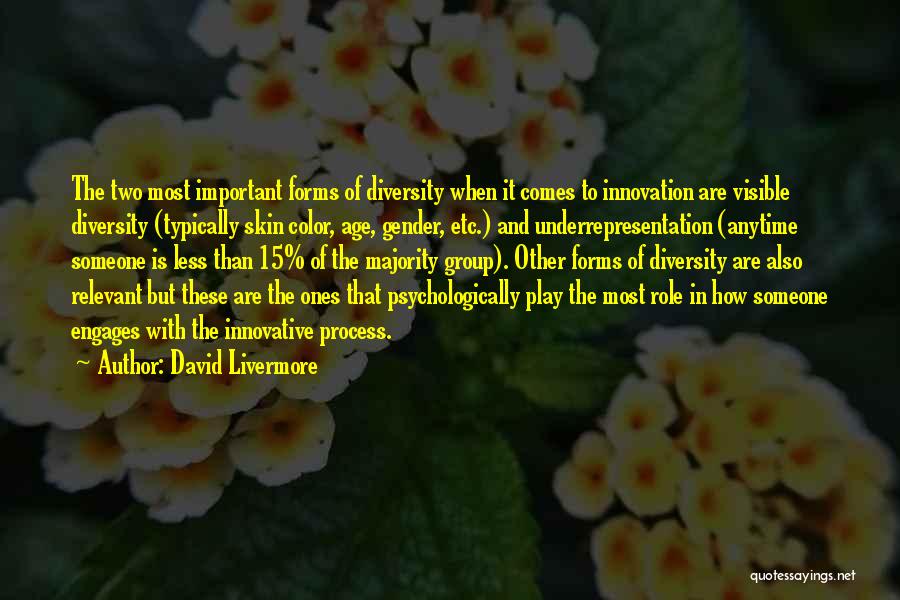 David Livermore Quotes: The Two Most Important Forms Of Diversity When It Comes To Innovation Are Visible Diversity (typically Skin Color, Age, Gender,