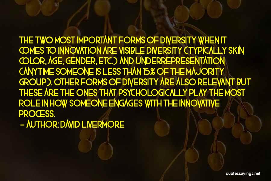 David Livermore Quotes: The Two Most Important Forms Of Diversity When It Comes To Innovation Are Visible Diversity (typically Skin Color, Age, Gender,