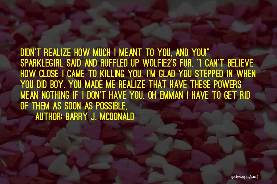 Barry J. McDonald Quotes: Didn't Realize How Much I Meant To You, And You! Sparklegirl Said And Ruffled Up Wolfie2's Fur. I Can't Believe