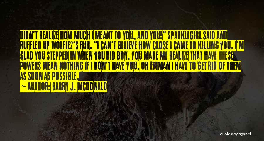 Barry J. McDonald Quotes: Didn't Realize How Much I Meant To You, And You! Sparklegirl Said And Ruffled Up Wolfie2's Fur. I Can't Believe