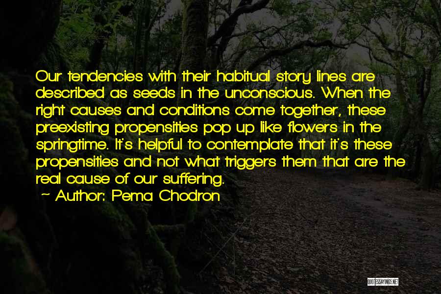 Pema Chodron Quotes: Our Tendencies With Their Habitual Story Lines Are Described As Seeds In The Unconscious. When The Right Causes And Conditions