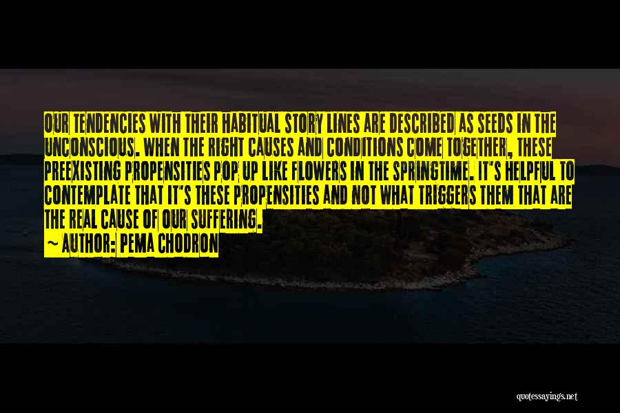 Pema Chodron Quotes: Our Tendencies With Their Habitual Story Lines Are Described As Seeds In The Unconscious. When The Right Causes And Conditions