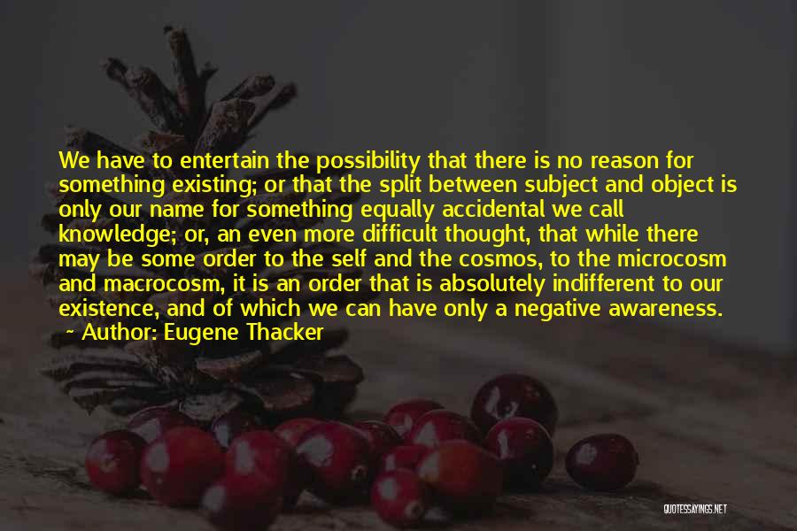 Eugene Thacker Quotes: We Have To Entertain The Possibility That There Is No Reason For Something Existing; Or That The Split Between Subject