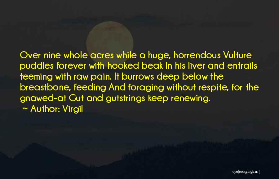 Virgil Quotes: Over Nine Whole Acres While A Huge, Horrendous Vulture Puddles Forever With Hooked Beak In His Liver And Entrails Teeming