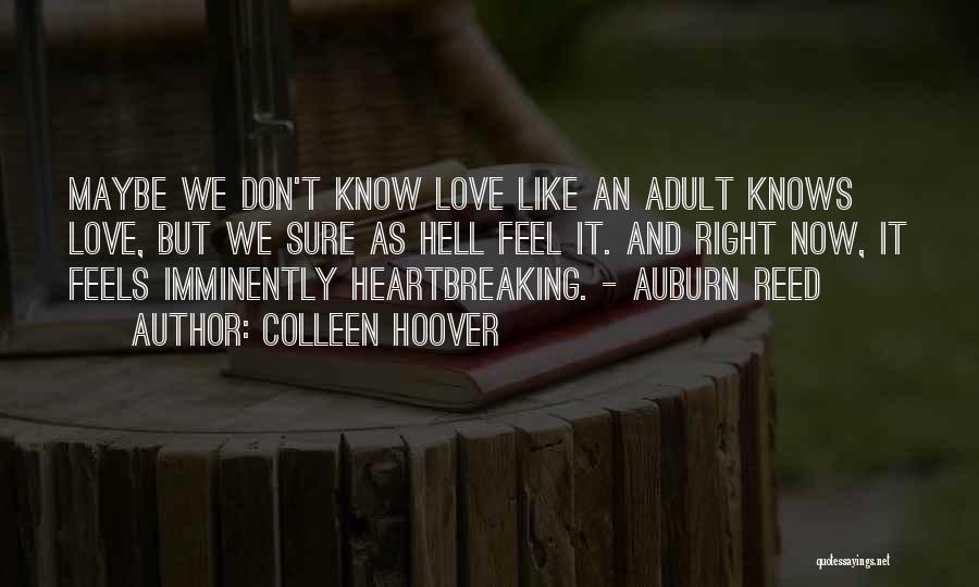 Colleen Hoover Quotes: Maybe We Don't Know Love Like An Adult Knows Love, But We Sure As Hell Feel It. And Right Now,