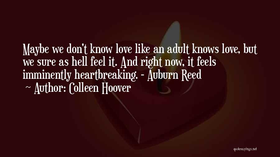 Colleen Hoover Quotes: Maybe We Don't Know Love Like An Adult Knows Love, But We Sure As Hell Feel It. And Right Now,
