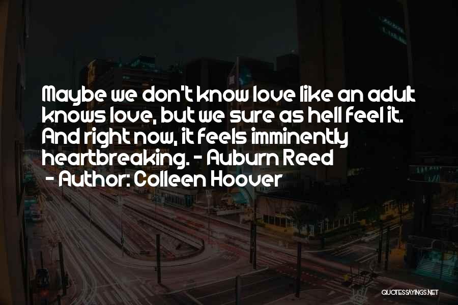 Colleen Hoover Quotes: Maybe We Don't Know Love Like An Adult Knows Love, But We Sure As Hell Feel It. And Right Now,