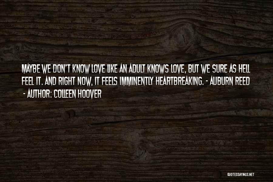 Colleen Hoover Quotes: Maybe We Don't Know Love Like An Adult Knows Love, But We Sure As Hell Feel It. And Right Now,
