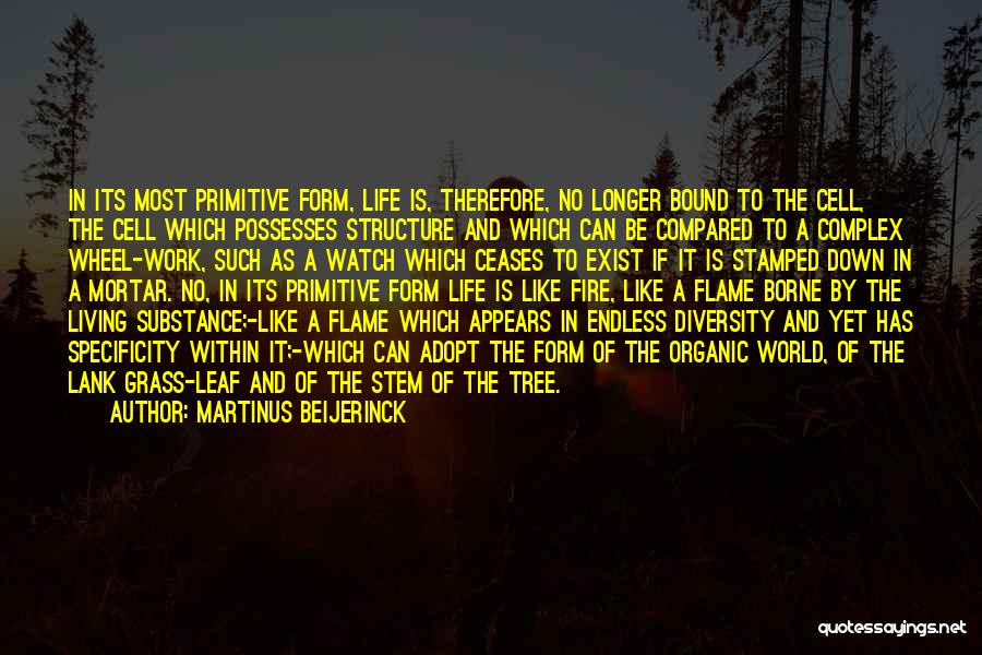 Martinus Beijerinck Quotes: In Its Most Primitive Form, Life Is, Therefore, No Longer Bound To The Cell, The Cell Which Possesses Structure And