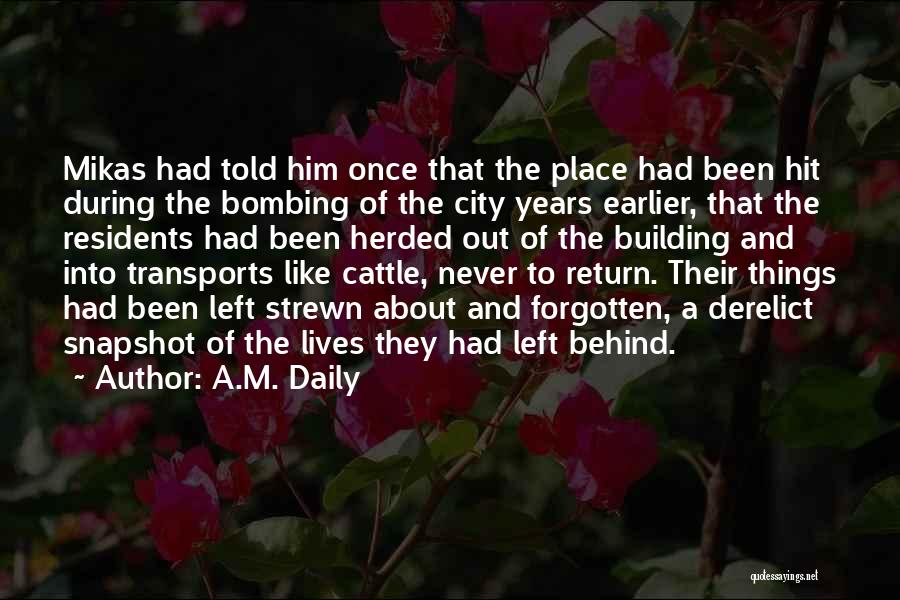 A.M. Daily Quotes: Mikas Had Told Him Once That The Place Had Been Hit During The Bombing Of The City Years Earlier, That