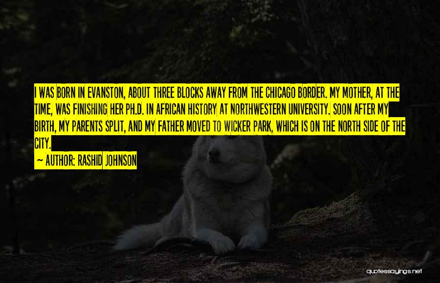 Rashid Johnson Quotes: I Was Born In Evanston, About Three Blocks Away From The Chicago Border. My Mother, At The Time, Was Finishing