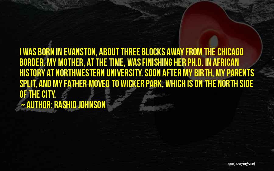 Rashid Johnson Quotes: I Was Born In Evanston, About Three Blocks Away From The Chicago Border. My Mother, At The Time, Was Finishing