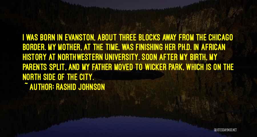 Rashid Johnson Quotes: I Was Born In Evanston, About Three Blocks Away From The Chicago Border. My Mother, At The Time, Was Finishing