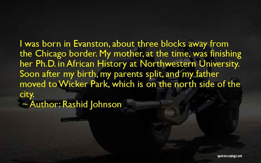 Rashid Johnson Quotes: I Was Born In Evanston, About Three Blocks Away From The Chicago Border. My Mother, At The Time, Was Finishing