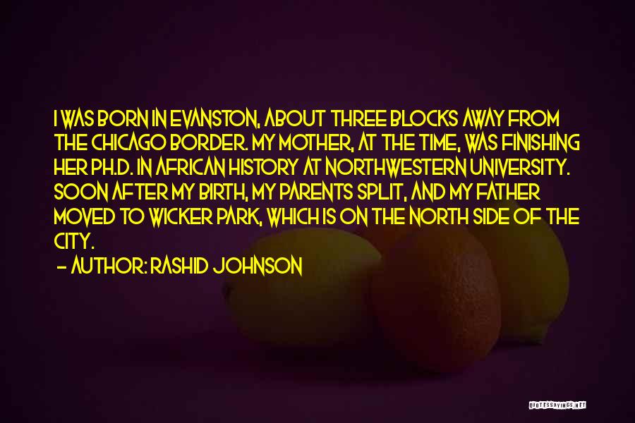 Rashid Johnson Quotes: I Was Born In Evanston, About Three Blocks Away From The Chicago Border. My Mother, At The Time, Was Finishing