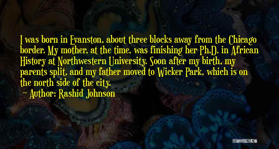 Rashid Johnson Quotes: I Was Born In Evanston, About Three Blocks Away From The Chicago Border. My Mother, At The Time, Was Finishing