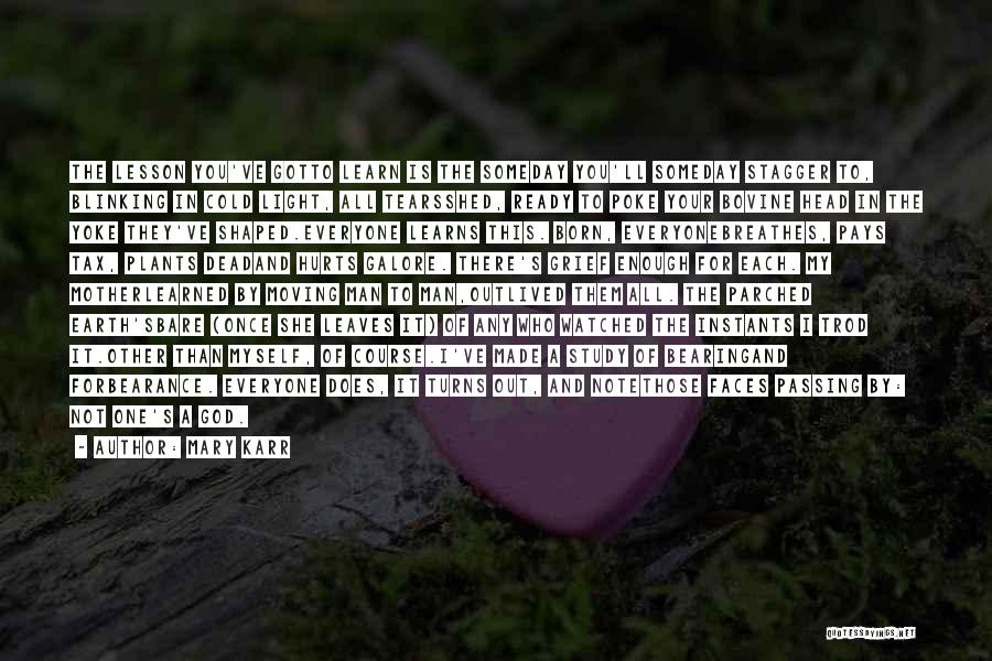 Mary Karr Quotes: The Lesson You've Gotto Learn Is The Someday You'll Someday Stagger To, Blinking In Cold Light, All Tearsshed, Ready To