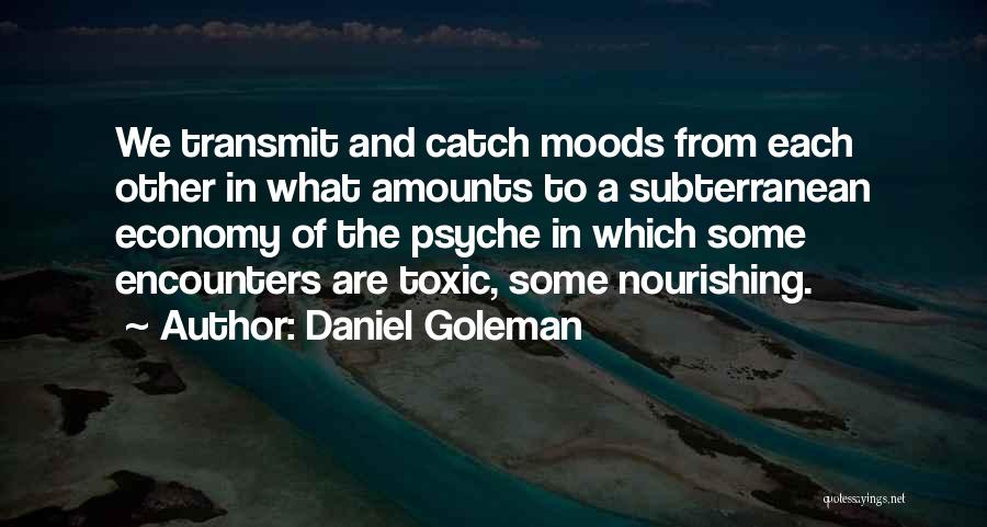 Daniel Goleman Quotes: We Transmit And Catch Moods From Each Other In What Amounts To A Subterranean Economy Of The Psyche In Which