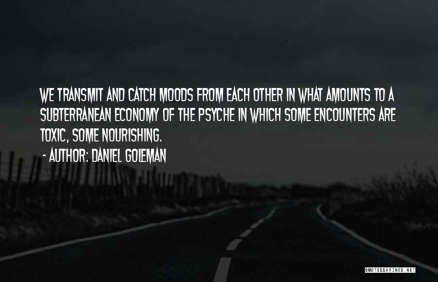 Daniel Goleman Quotes: We Transmit And Catch Moods From Each Other In What Amounts To A Subterranean Economy Of The Psyche In Which