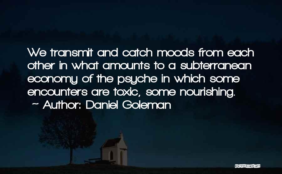 Daniel Goleman Quotes: We Transmit And Catch Moods From Each Other In What Amounts To A Subterranean Economy Of The Psyche In Which