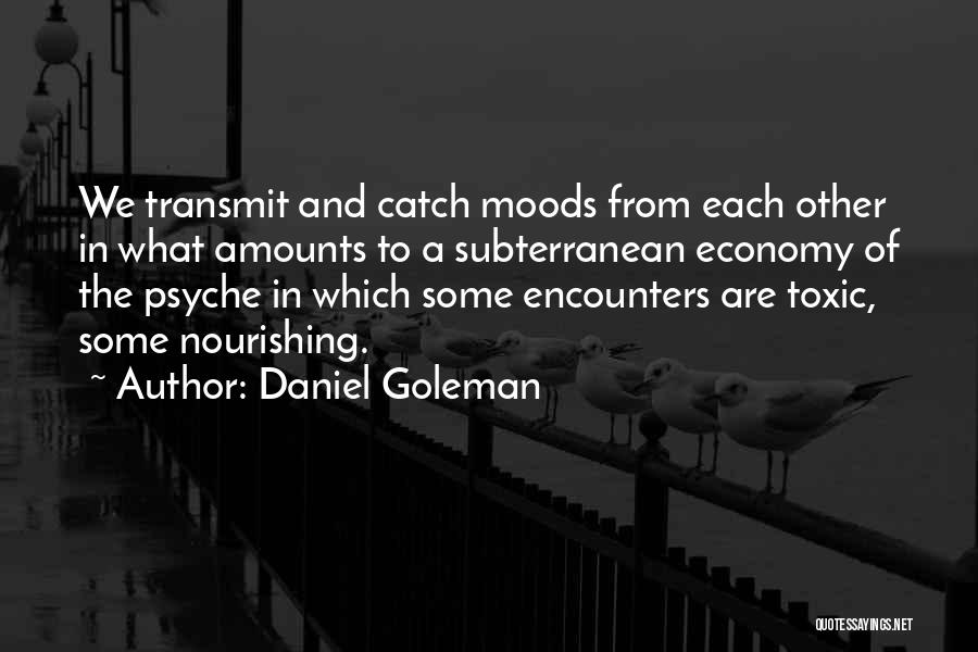 Daniel Goleman Quotes: We Transmit And Catch Moods From Each Other In What Amounts To A Subterranean Economy Of The Psyche In Which