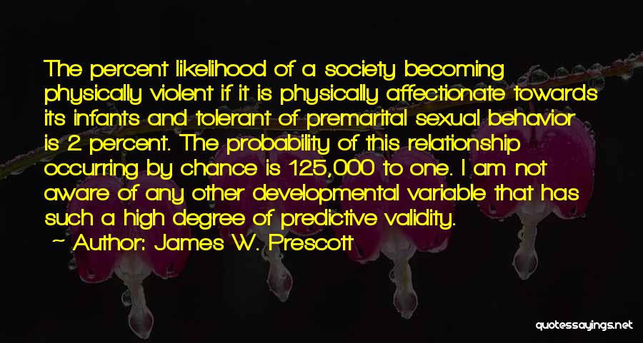 James W. Prescott Quotes: The Percent Likelihood Of A Society Becoming Physically Violent If It Is Physically Affectionate Towards Its Infants And Tolerant Of