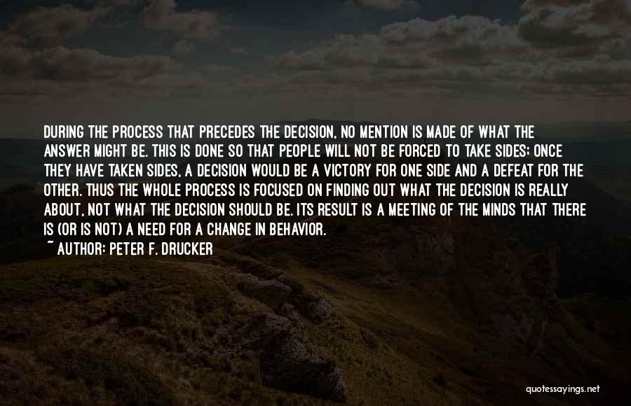 Peter F. Drucker Quotes: During The Process That Precedes The Decision, No Mention Is Made Of What The Answer Might Be. This Is Done