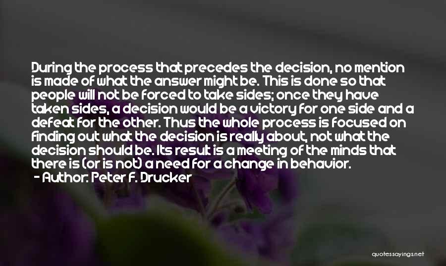 Peter F. Drucker Quotes: During The Process That Precedes The Decision, No Mention Is Made Of What The Answer Might Be. This Is Done