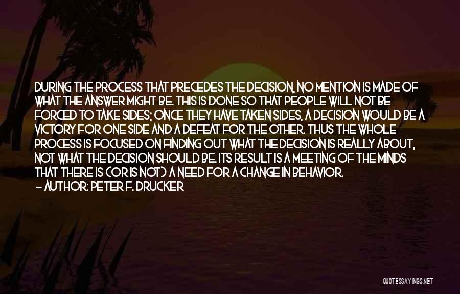 Peter F. Drucker Quotes: During The Process That Precedes The Decision, No Mention Is Made Of What The Answer Might Be. This Is Done