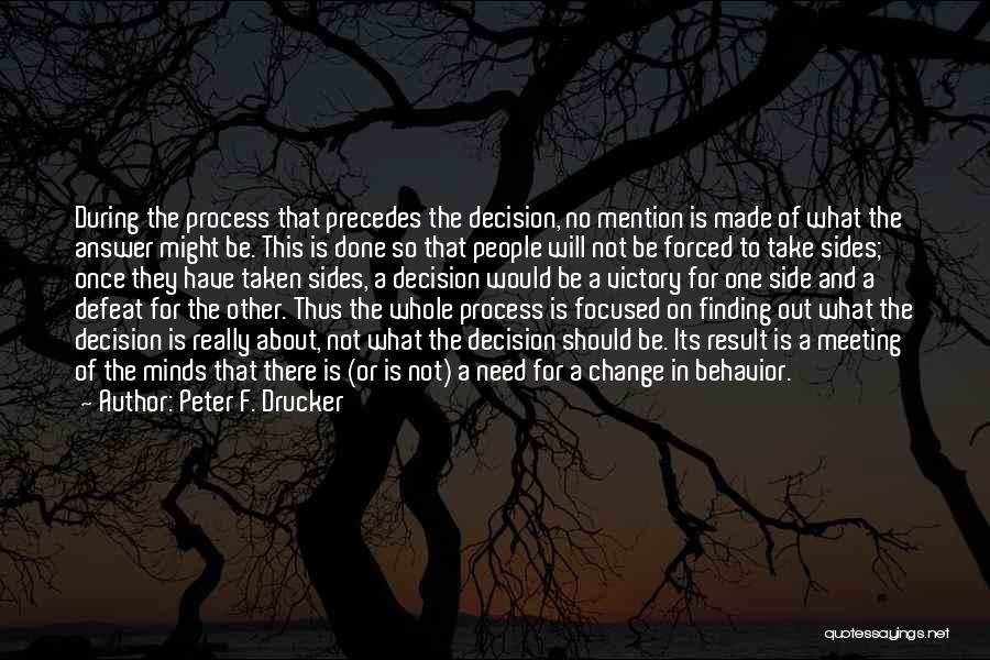 Peter F. Drucker Quotes: During The Process That Precedes The Decision, No Mention Is Made Of What The Answer Might Be. This Is Done