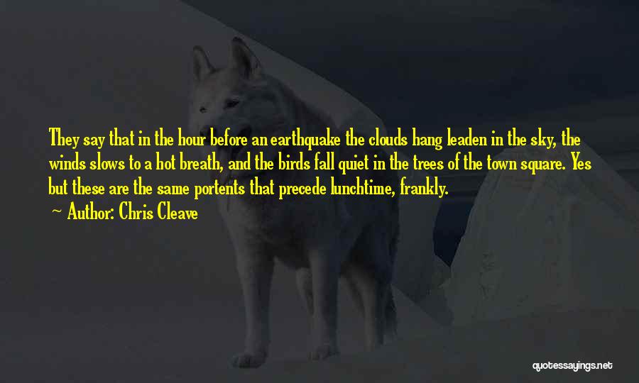 Chris Cleave Quotes: They Say That In The Hour Before An Earthquake The Clouds Hang Leaden In The Sky, The Winds Slows To