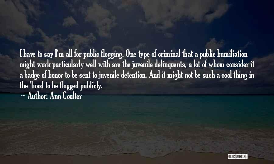 Ann Coulter Quotes: I Have To Say I'm All For Public Flogging. One Type Of Criminal That A Public Humiliation Might Work Particularly