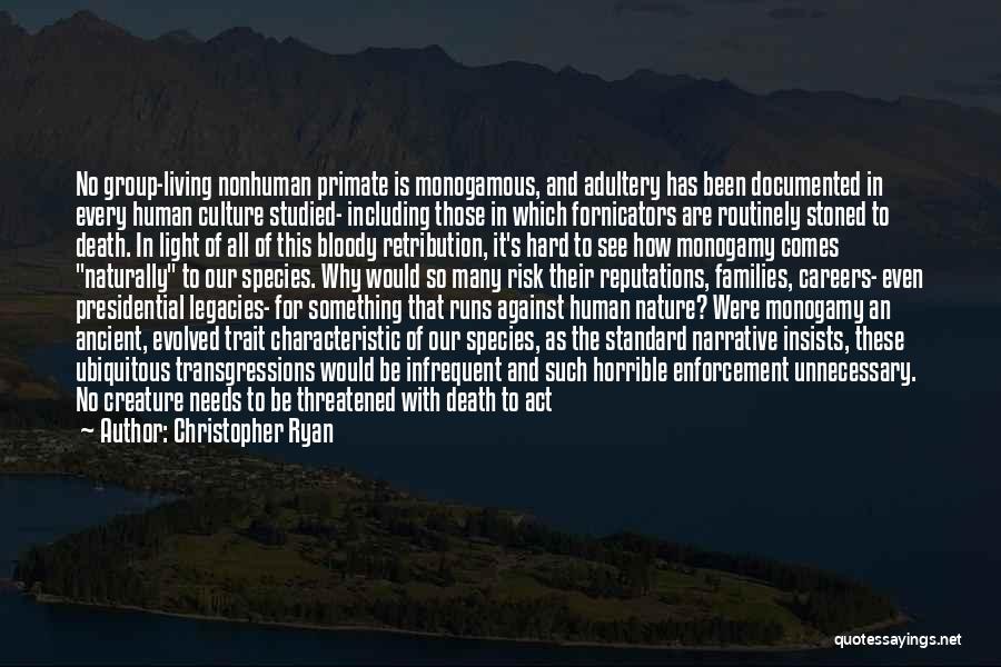 Christopher Ryan Quotes: No Group-living Nonhuman Primate Is Monogamous, And Adultery Has Been Documented In Every Human Culture Studied- Including Those In Which