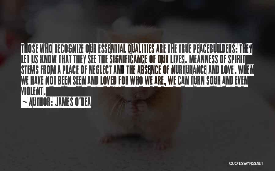 James O'Dea Quotes: Those Who Recognize Our Essential Qualities Are The True Peacebuilders: They Let Us Know That They See The Significance Of