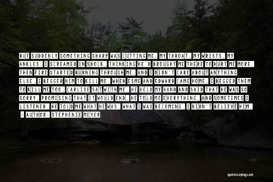 Stephenie Meyer Quotes: But Suddenly Something Sharp Was Cutting Me, My Throat, My Wrists, My Ankles. I Screamed In Shock, Thinking He'd Brought