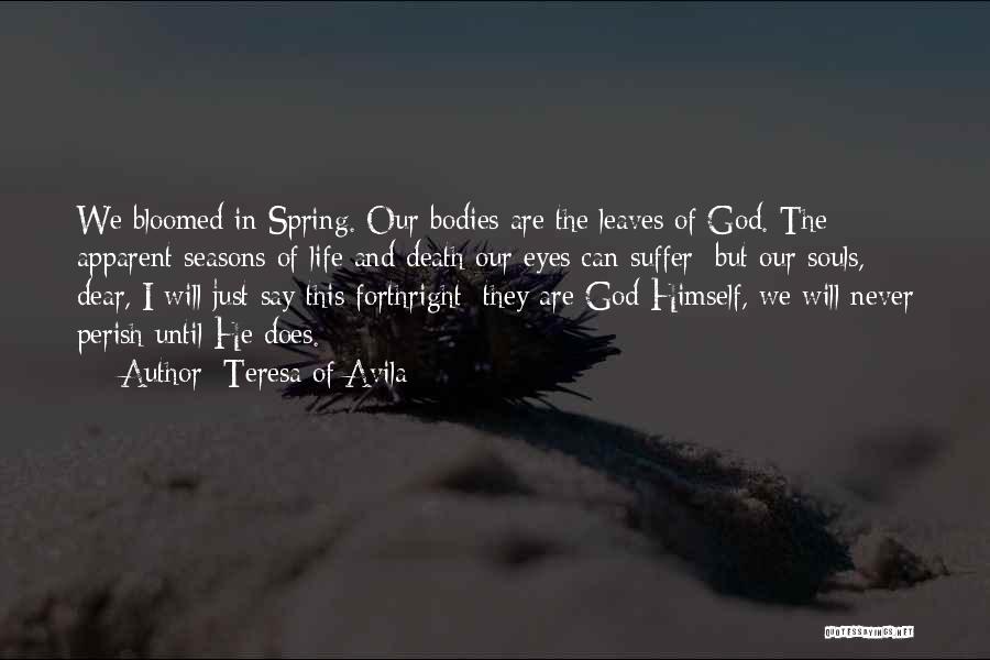 Teresa Of Avila Quotes: We Bloomed In Spring. Our Bodies Are The Leaves Of God. The Apparent Seasons Of Life And Death Our Eyes