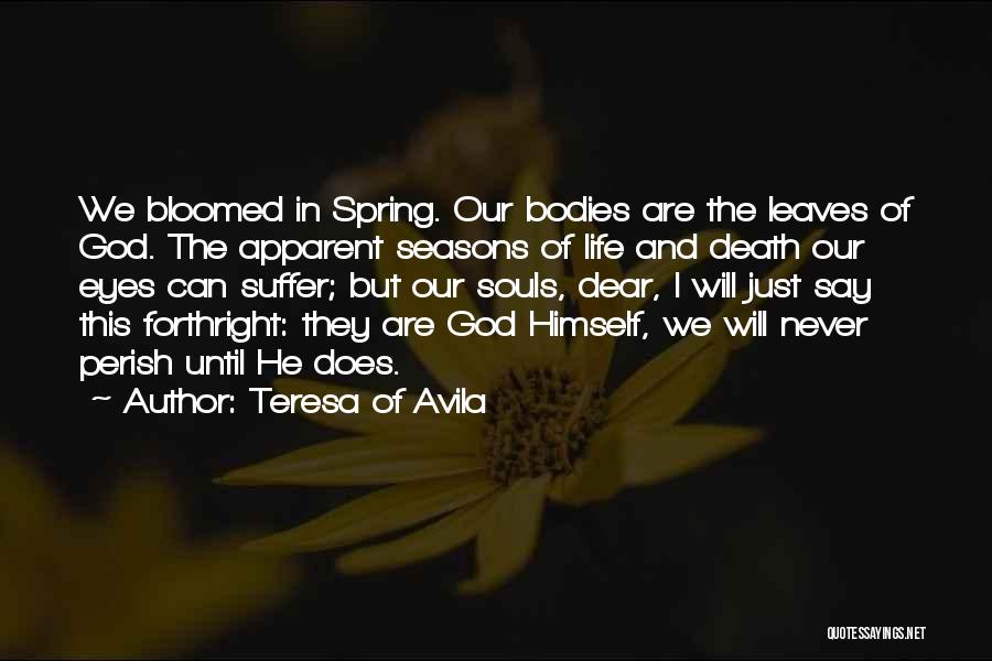Teresa Of Avila Quotes: We Bloomed In Spring. Our Bodies Are The Leaves Of God. The Apparent Seasons Of Life And Death Our Eyes