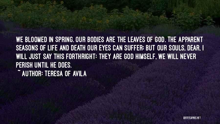 Teresa Of Avila Quotes: We Bloomed In Spring. Our Bodies Are The Leaves Of God. The Apparent Seasons Of Life And Death Our Eyes