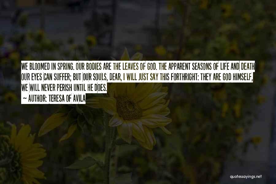 Teresa Of Avila Quotes: We Bloomed In Spring. Our Bodies Are The Leaves Of God. The Apparent Seasons Of Life And Death Our Eyes