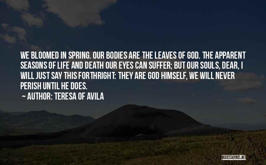 Teresa Of Avila Quotes: We Bloomed In Spring. Our Bodies Are The Leaves Of God. The Apparent Seasons Of Life And Death Our Eyes