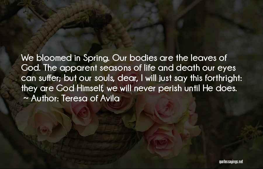 Teresa Of Avila Quotes: We Bloomed In Spring. Our Bodies Are The Leaves Of God. The Apparent Seasons Of Life And Death Our Eyes