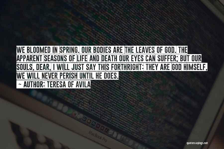 Teresa Of Avila Quotes: We Bloomed In Spring. Our Bodies Are The Leaves Of God. The Apparent Seasons Of Life And Death Our Eyes