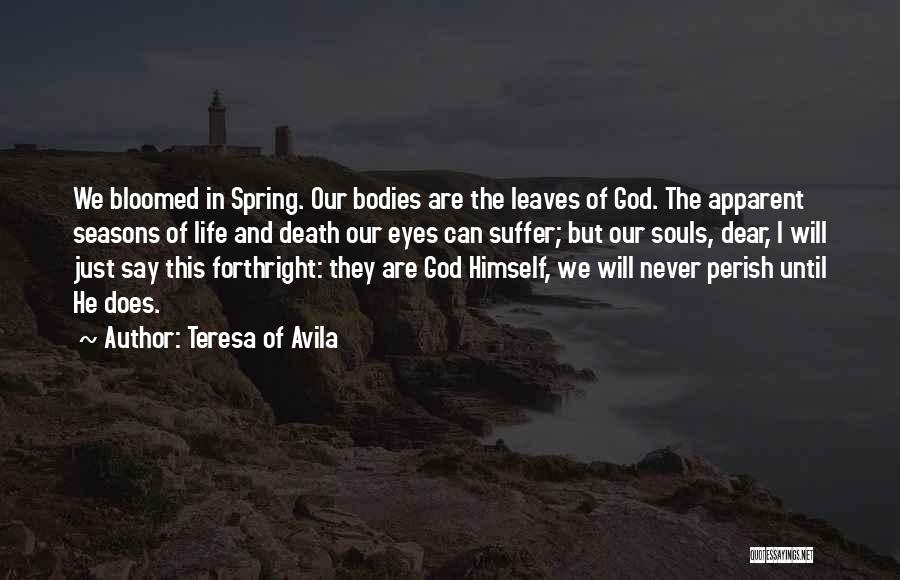 Teresa Of Avila Quotes: We Bloomed In Spring. Our Bodies Are The Leaves Of God. The Apparent Seasons Of Life And Death Our Eyes