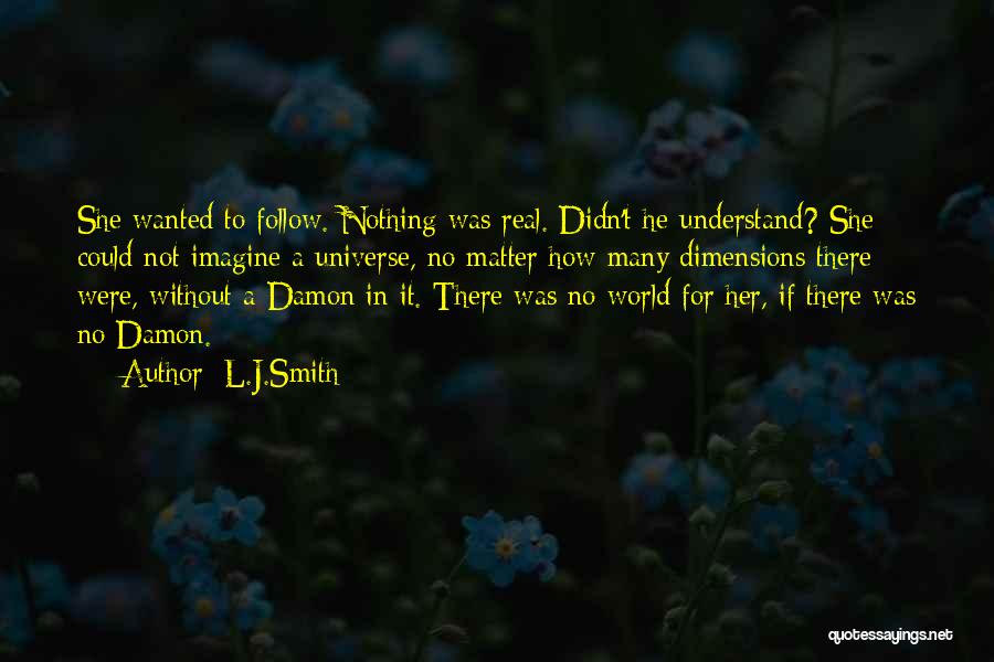 L.J.Smith Quotes: She Wanted To Follow. Nothing Was Real. Didn't He Understand? She Could Not Imagine A Universe, No Matter How Many